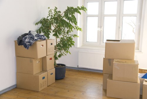 Packed household items prepared for loading during a local move
